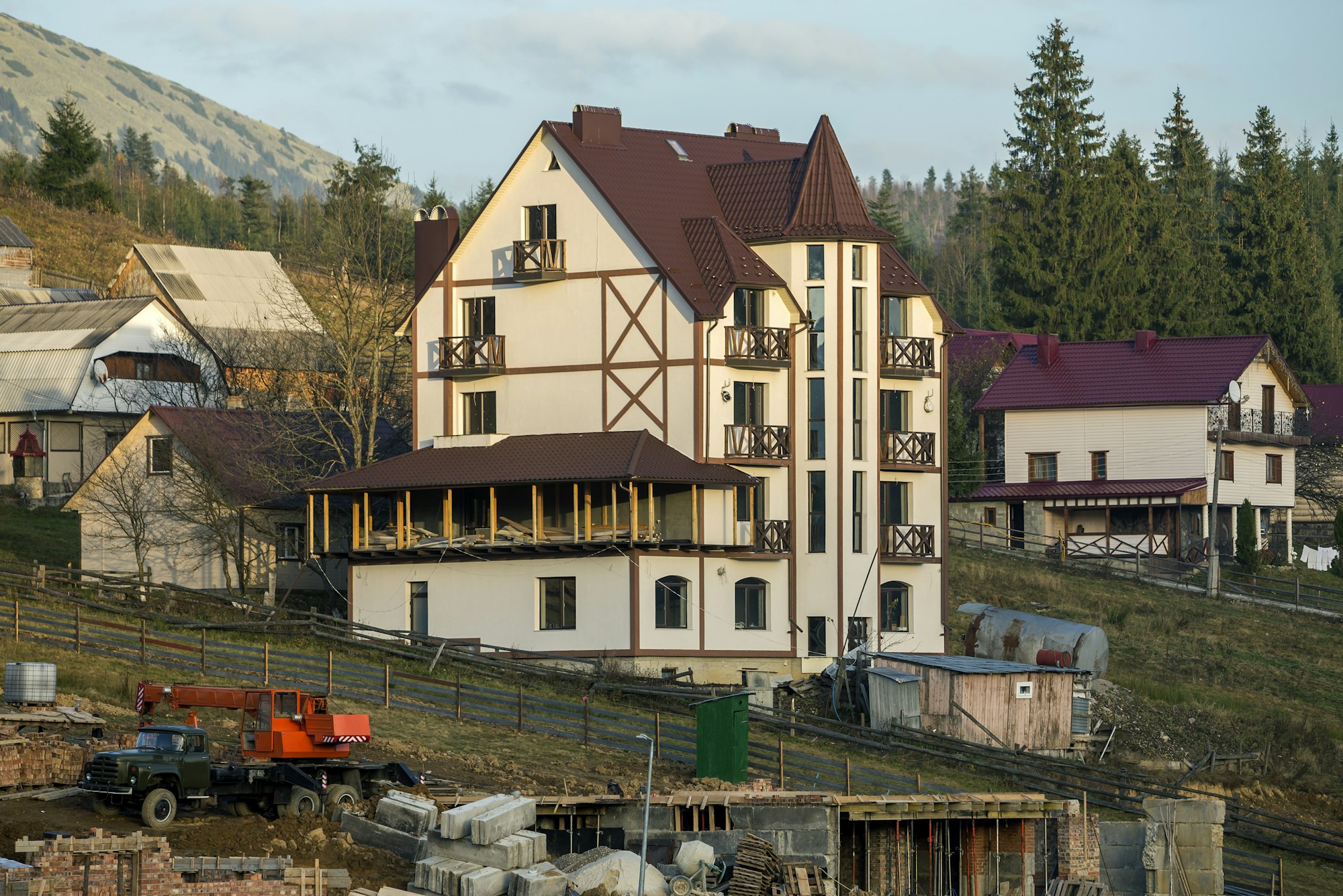 Construction site with building crane